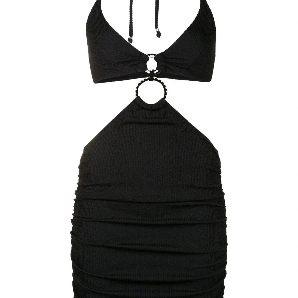 Платье в рубчик с вырезом халтер