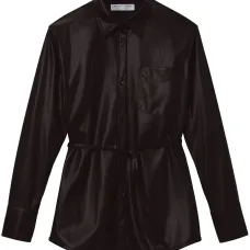 Faux-leather shirt jacket