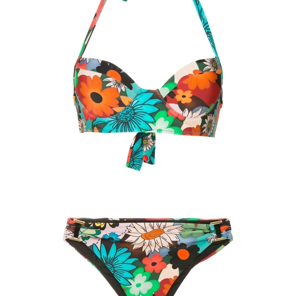 Бикини с вырезом халтер и цветочным принтом