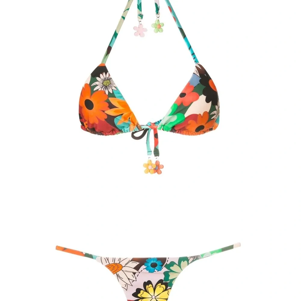 Бикини с вырезом халтер и цветочным принтом