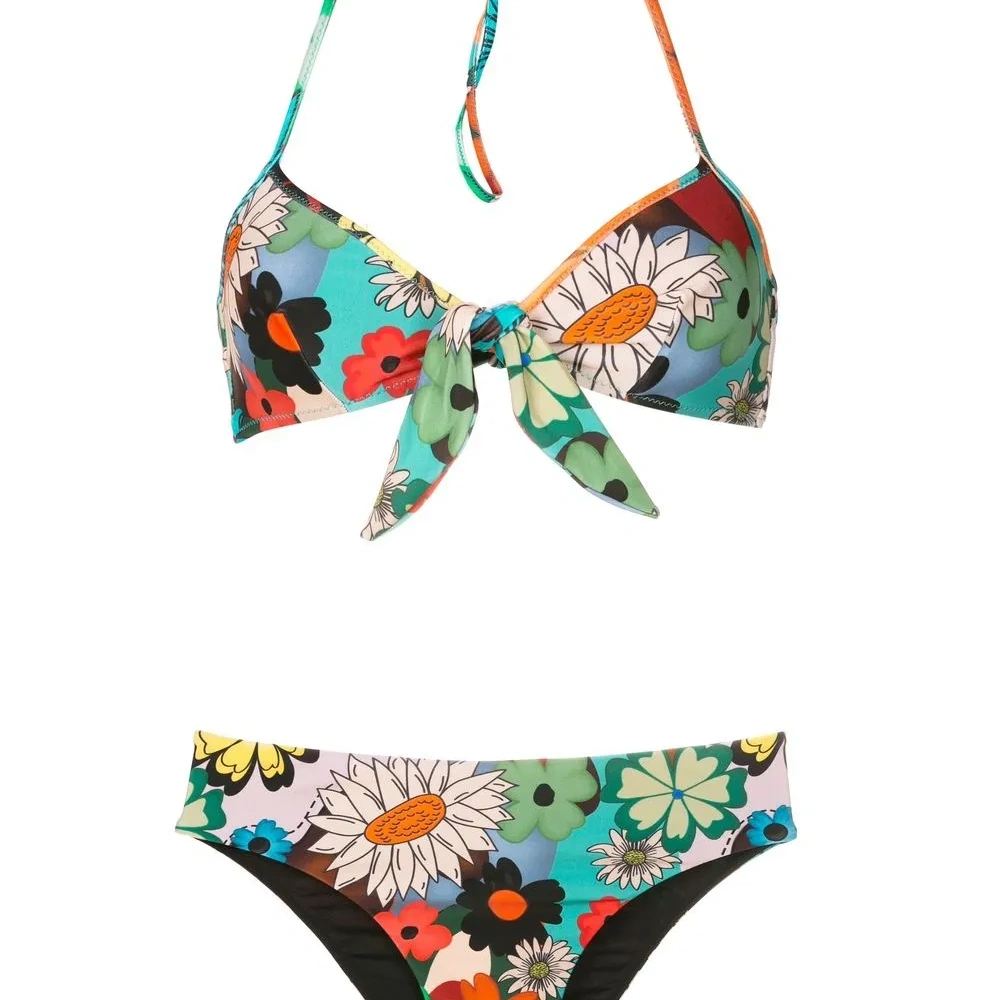 Бикини с вырезом халтер и цветочным принтом