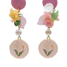 Серьги-подвески с цветочной аппликацией