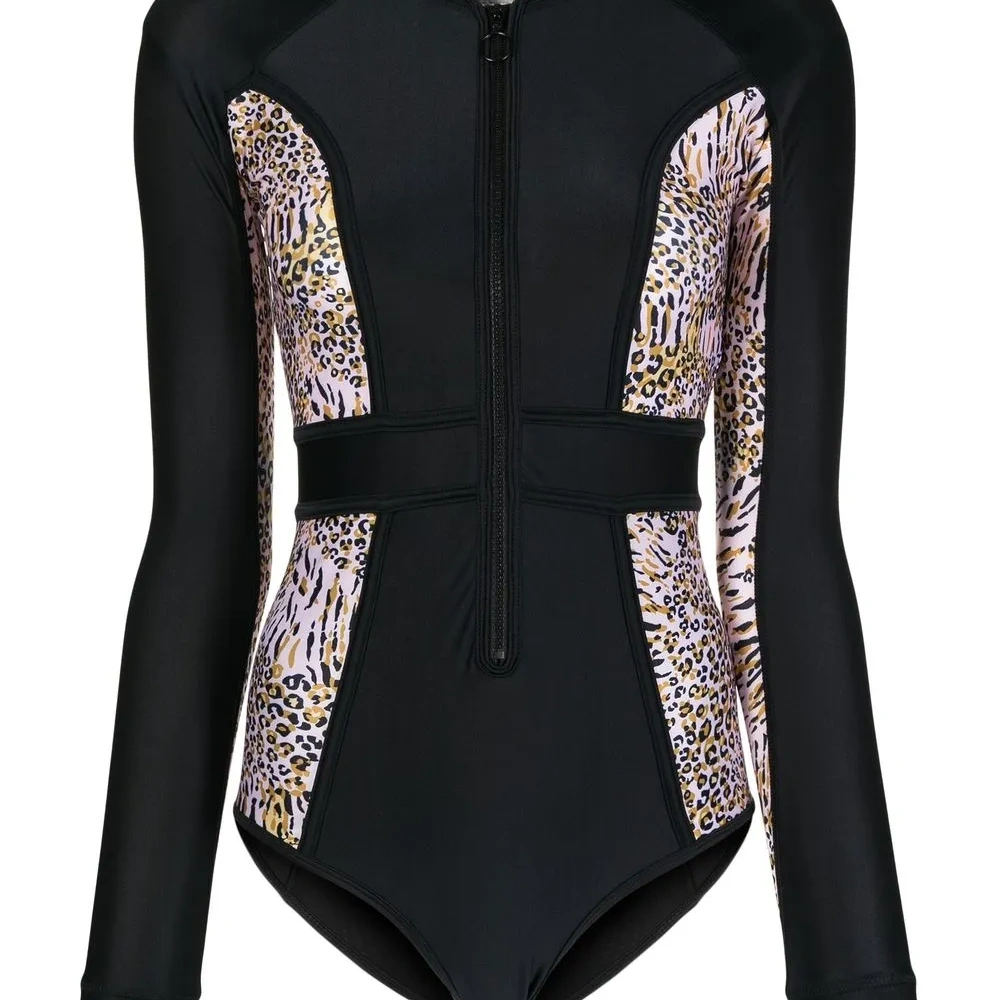 Купальник с длинными рукавами и леопардовым принтом