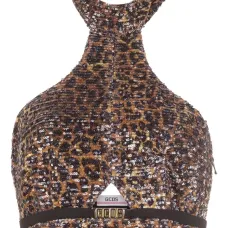 Топ с вырезом халтер и леопардовым принтом