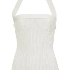 Ribbed-knit halterneck knitted top