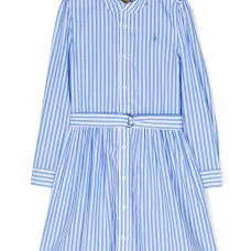 Полосатое платье-рубашка с вышитым логотипом