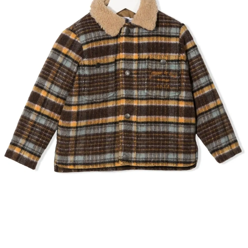 Клетчатая куртка с воротником из шерпы