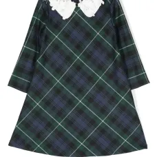 Платье в клетку тартан с объемным воротником