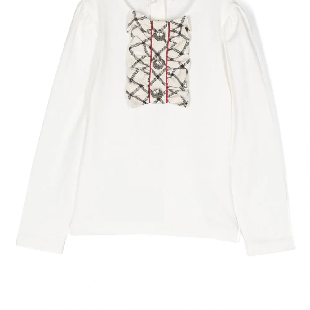 Футболка с длинными рукавами и бантами в клетку тартан