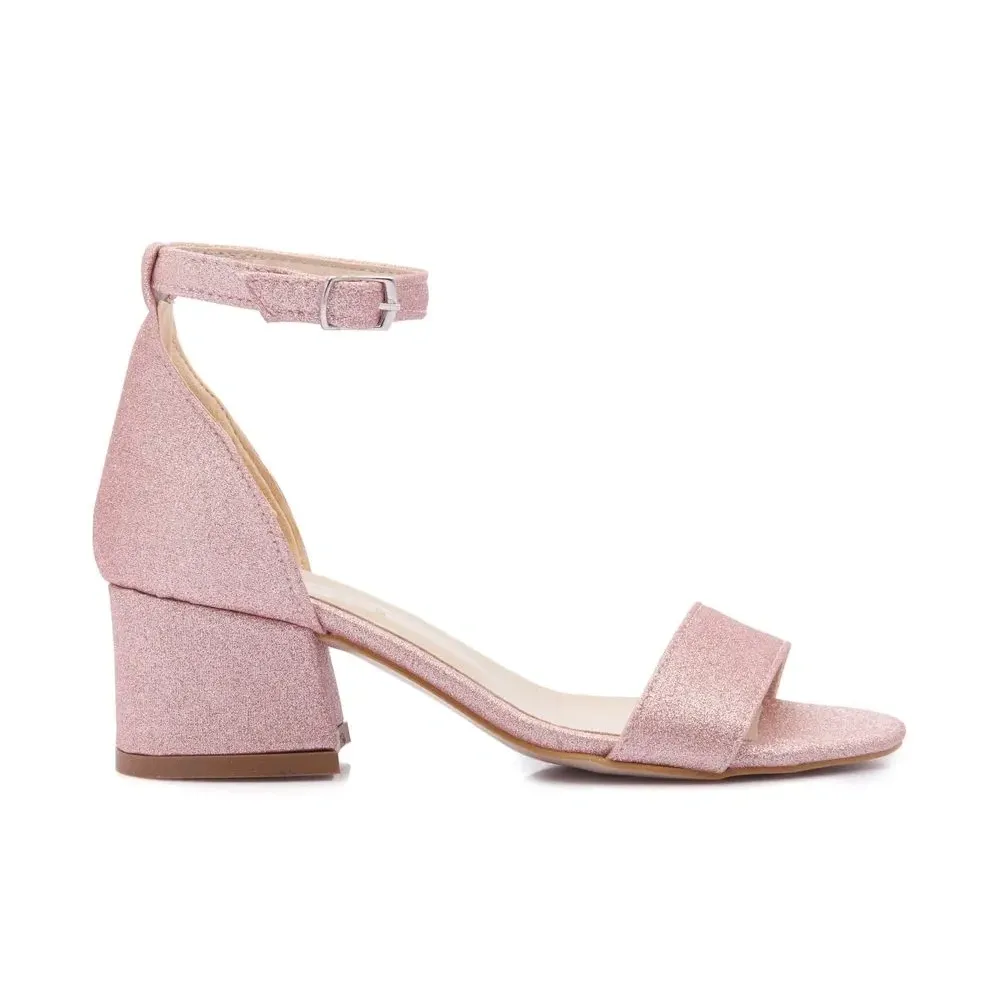 Босоножки на блочном каблуке с блестками