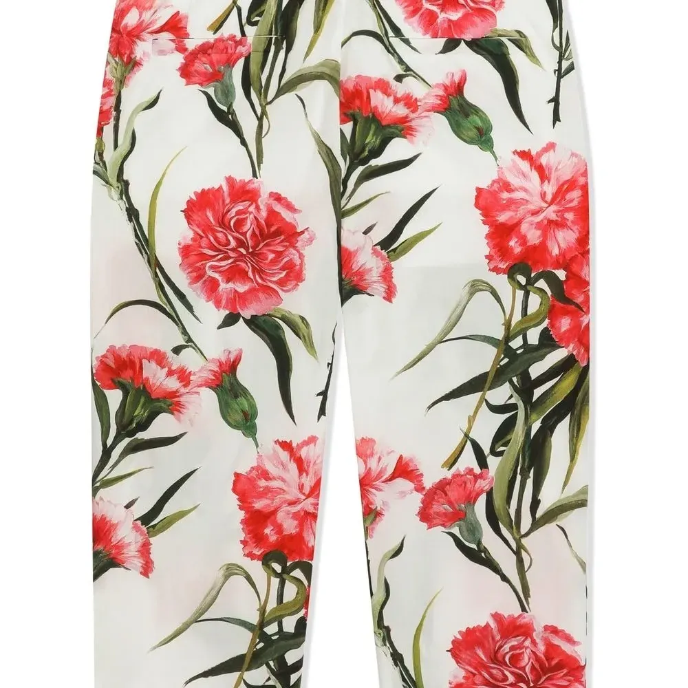 Брюки с поясом и цветочным принтом