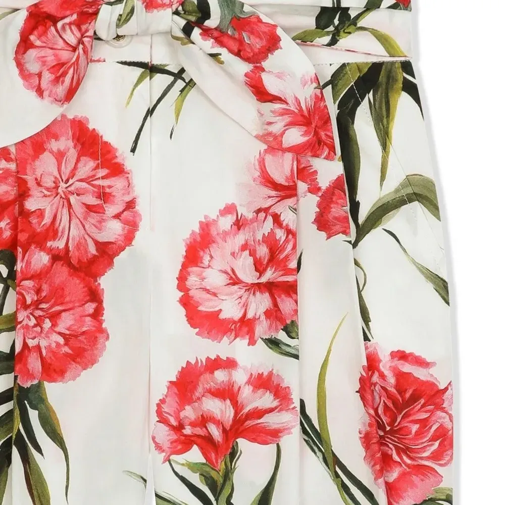 Брюки с поясом и цветочным принтом