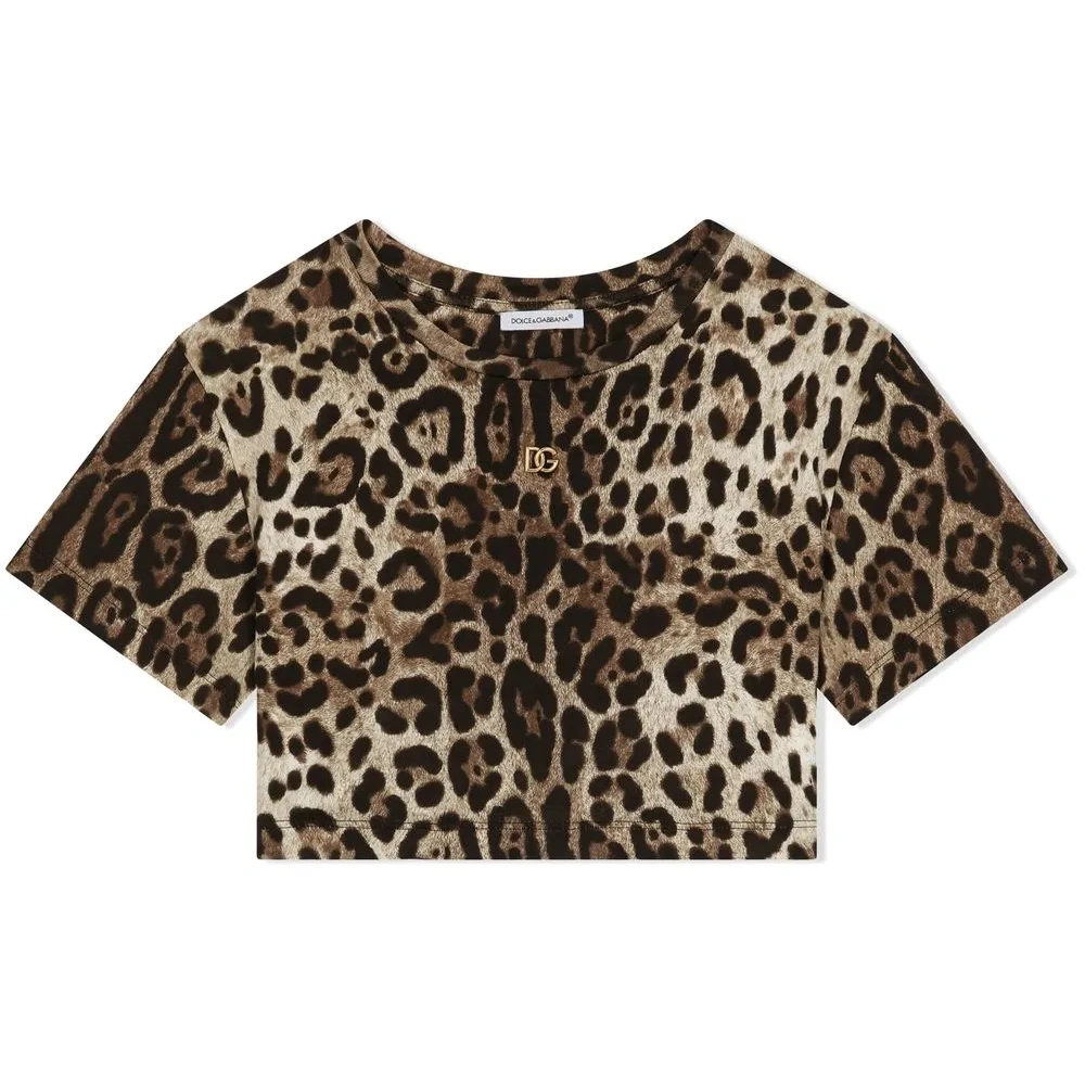 Укороченная футболка с леопардовым принтом