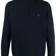 свитер с воротником на молнии и вышитым логотипом