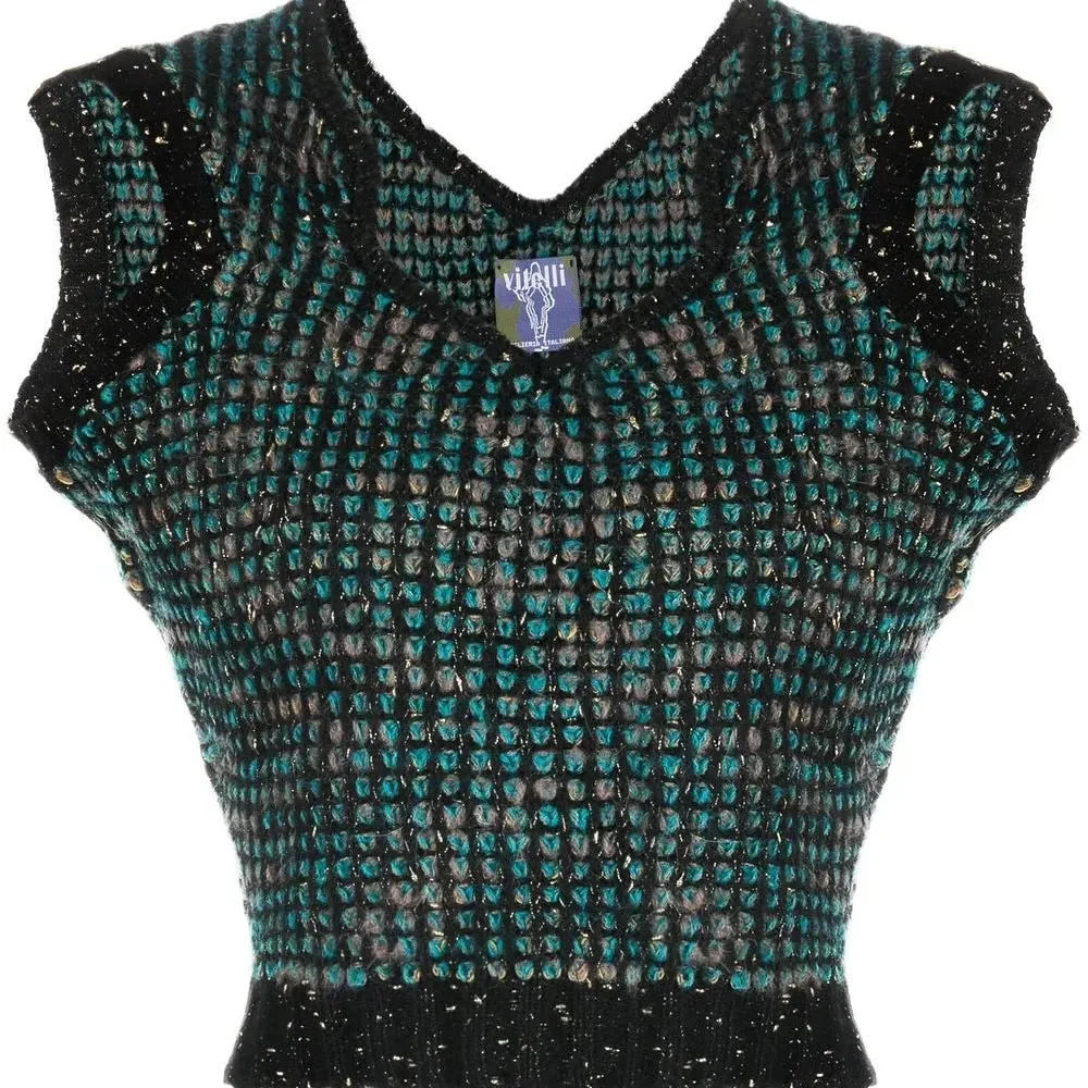 Меланжевый топ с V-образным вырезом