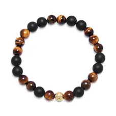 Браслет с бусинами из тигрового глаза и оникса
