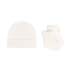 Комплект из шапки бини и пинеток фактурной вязки