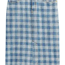 Джинсовая юбка-карандаш в клетку гингем Джинсовая юбка-карандаш в клетку гингем