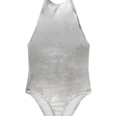 Боди с эффектом металлик и вышитым логотипом