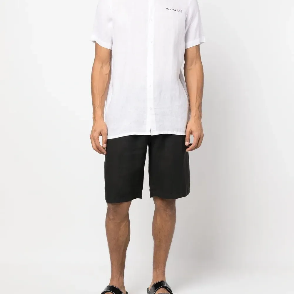 Льняная рубашка с короткими рукавами