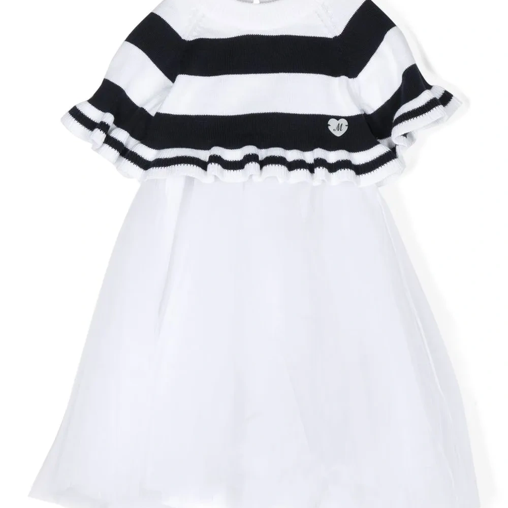 Платье миди с юбкой из шифона и контрастными полосками