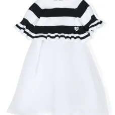 Платье миди с юбкой из шифона и контрастными полосками