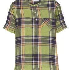 Tartan collarless shirt
