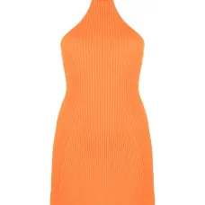 Платье мини в рубчик с вырезом халтер