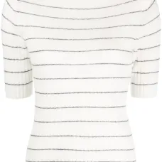 Трикотажный топ в полоску с вырезом-лодочкой