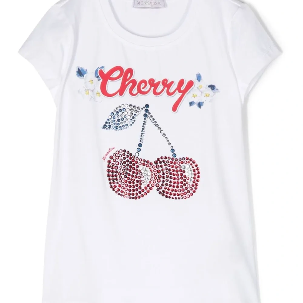 Cherry rhinestone-embellished T-shirt