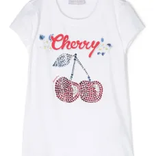 Cherry rhinestone-embellished T-shirt