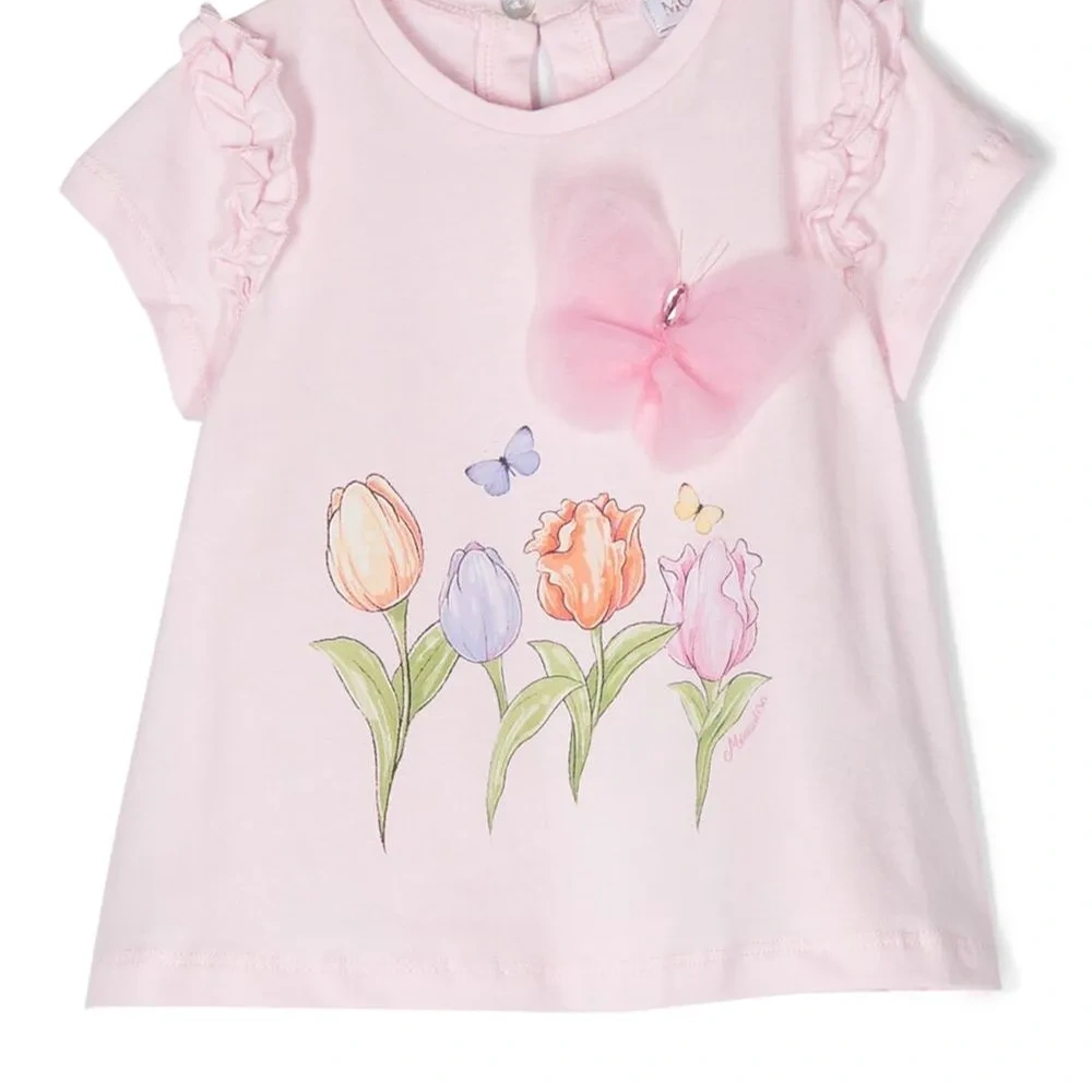 Футболка с цветочным принтом и аппликацией