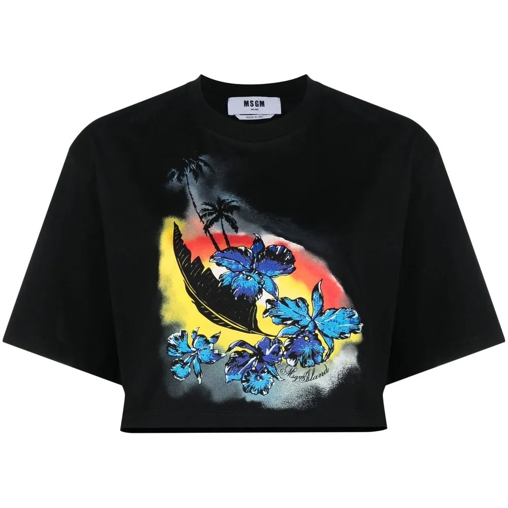 Укороченная футболка с графичным принтом