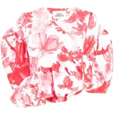 топ с объемными рукавами и цветочным принтом