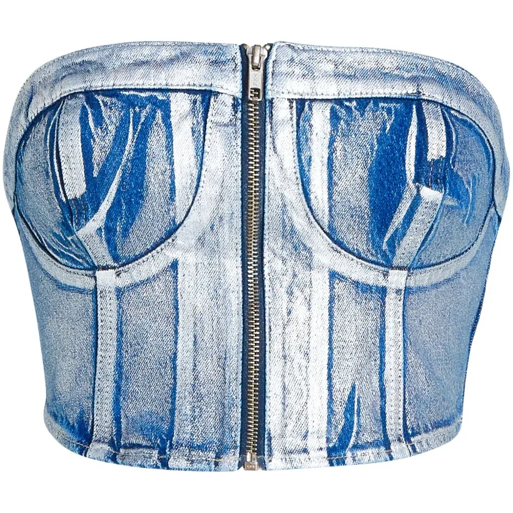 Джинсовый топ-бюстье с аппликацией KLJ