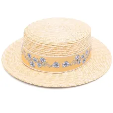 Соломенная шляпа с вышивкой в виде цветов