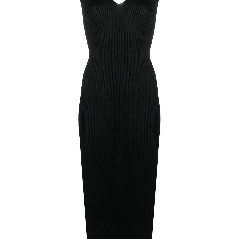 Платье в рубчик с V-образным вырезом