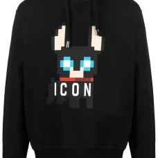 Icon-print cotton hoodie