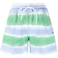 Stripe-pattern drawstring shorts