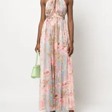Платье с вырезом халтер и цветочным принтом Платье с вырезом халтер и цветочным принтом