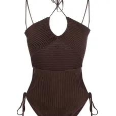 Боди в рубчик с вырезом халтер