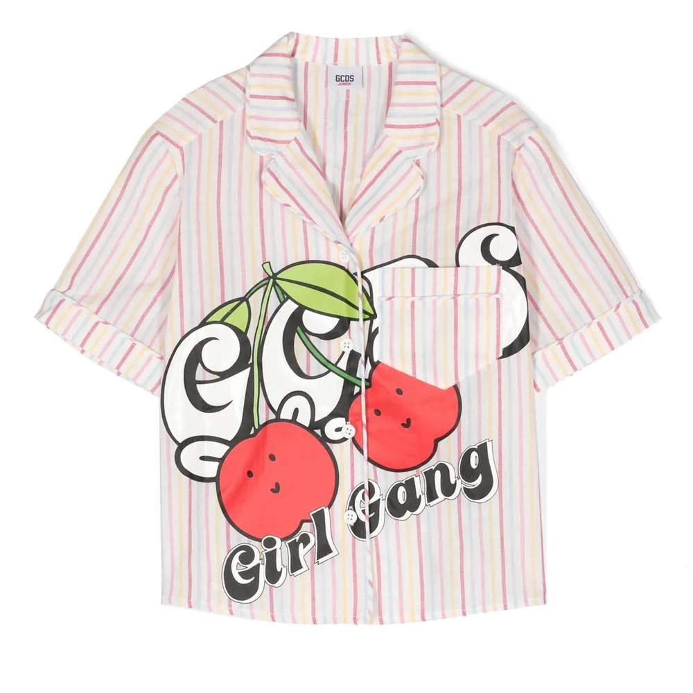 Рубашка в полоску с графичным принтом