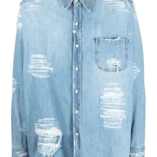 Джинсовая рубашка с эффектом потертости Джинсовая рубашка с эффектом потертости