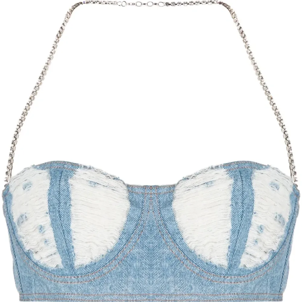 Укороченный топ из вареного денима