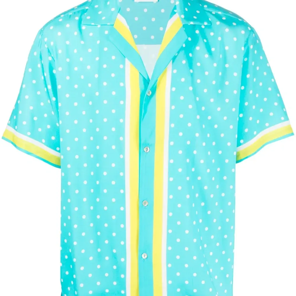 Шелковая рубашка в горох с короткими рукавами