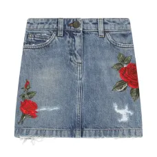 Джинсовая юбка с цветочной вышивкой