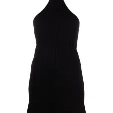 Платье мини в рубчик с вырезом халтер