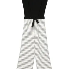 Полосатый комбинезон широкого кроя с поясом