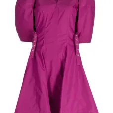 Платье с объемными рукавами и V-образным вырезом