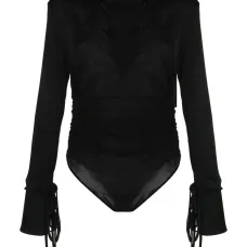 Полупрозрачное боди с длинными рукавами